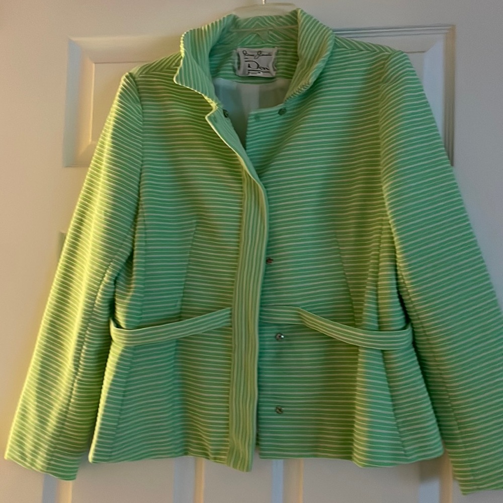 Vintage Dress and Jacket Set Don Sophisticates Green White Stripe Dry Cleaned